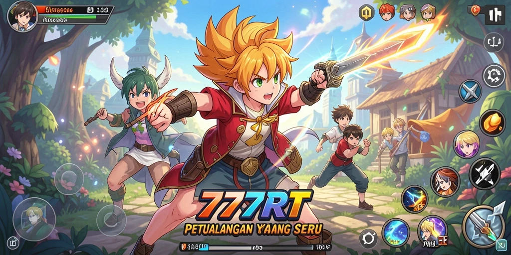Screenshot gameplay 777RT menampilkan aksi karakter anime yang menarik.