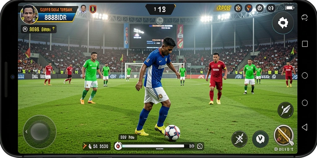 Tangkapan layar gameplay 888IDR menunjukkan pertandingan sepak bola yang menarik.