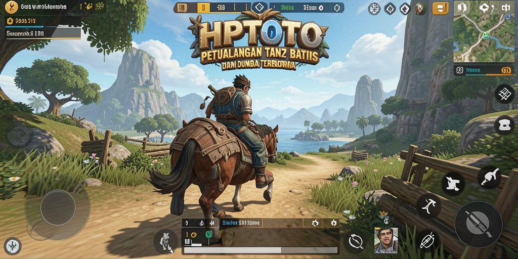 Tangkapan layar gameplay HPTOTO menampilkan eksplorasi dunia terbuka yang luas dan indah.