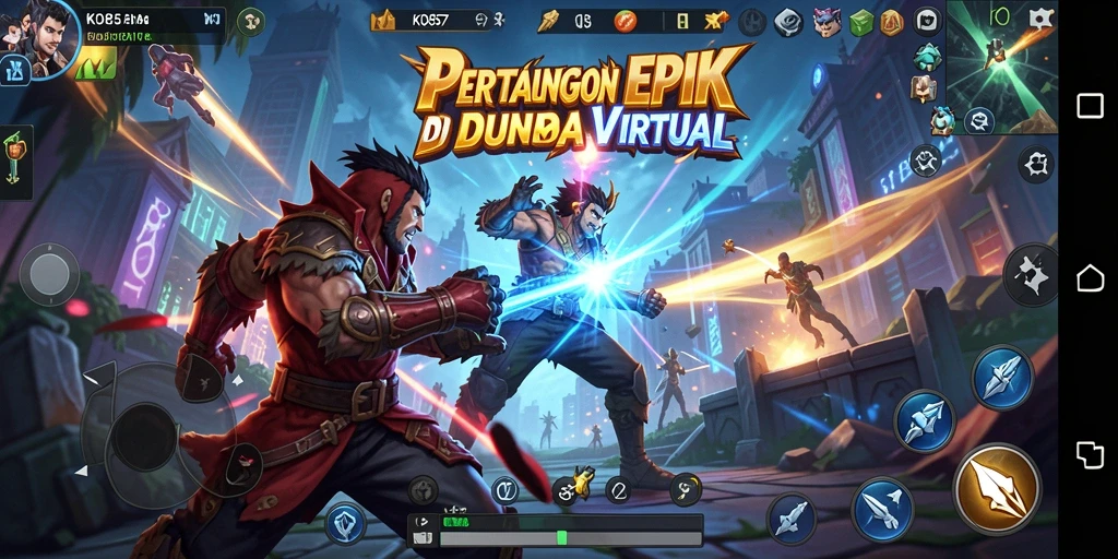 Screenshot KO857 menampilkan pertarungan dinamis dengan karakter yang kuat.