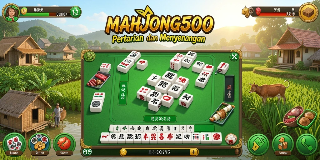 Screenshot gameplay MAHJONG500 menampilkan pengalaman bertani yang menyenangkan.