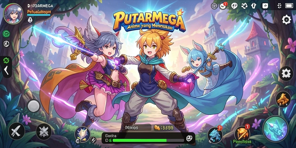 Tampilan screenshot dari gameplay PUTARMEGA yang menakjubkan dengan karakter anime.