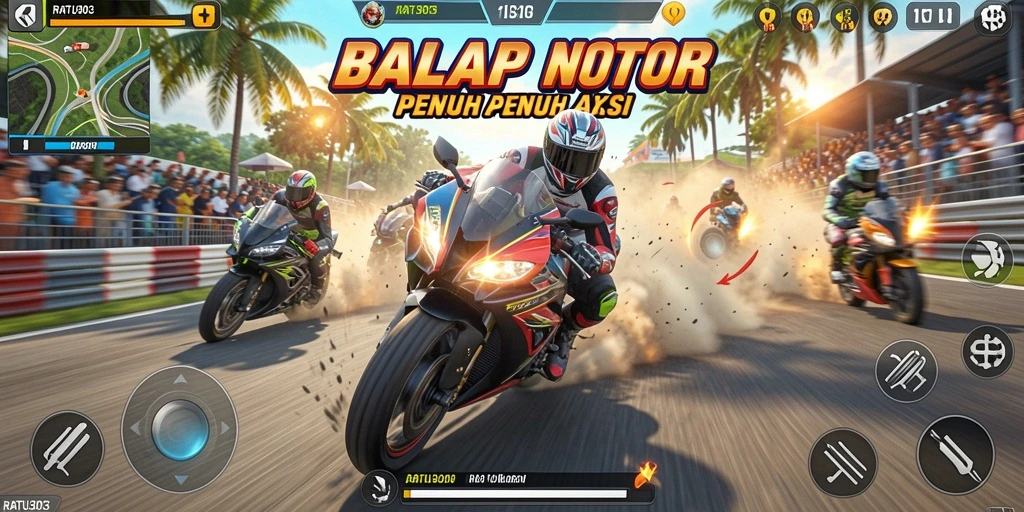 Tampilan aksi mendebarkan dari gameplay balap motor RATU303.