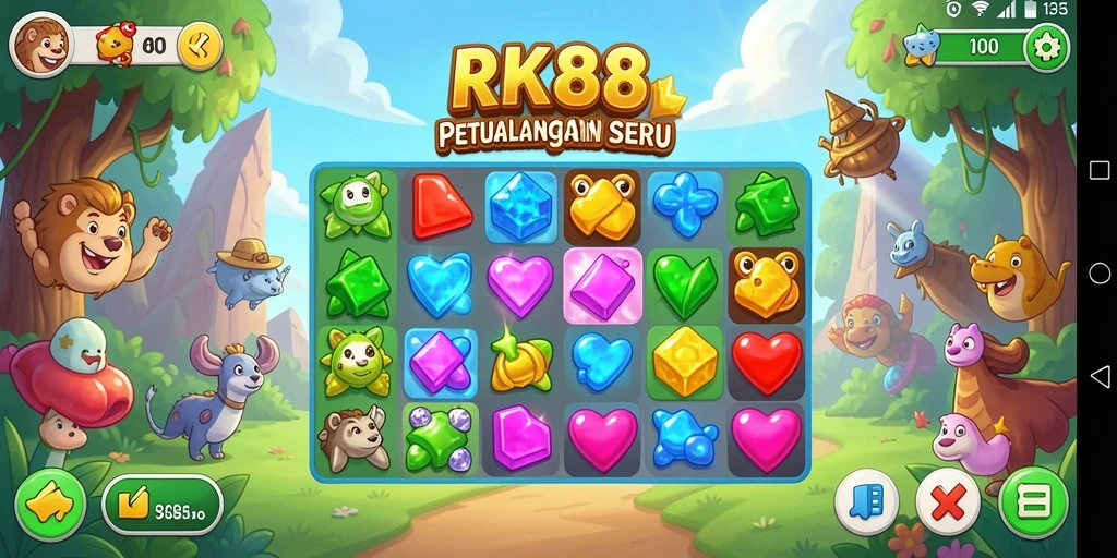 Screenshot RK88 menampilkan aksi seru dalam permainan Match-3.
