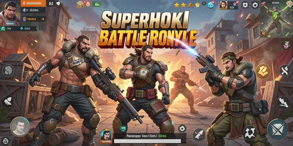 Screenshot gameplay SUPERHOKI yang penuh aksi di arena pertempuran.