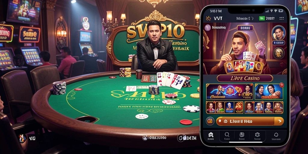 Tampilan gameplay SVIP10 dengan dealer profesional dalam suasana kasino langsung.
