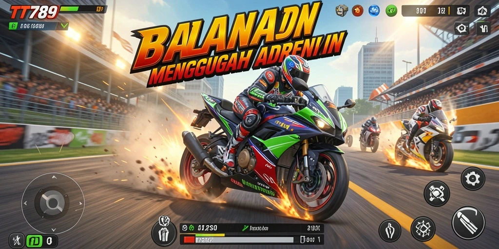 Tampilan gameplay balapan motor yang mendebarkan di TT789.