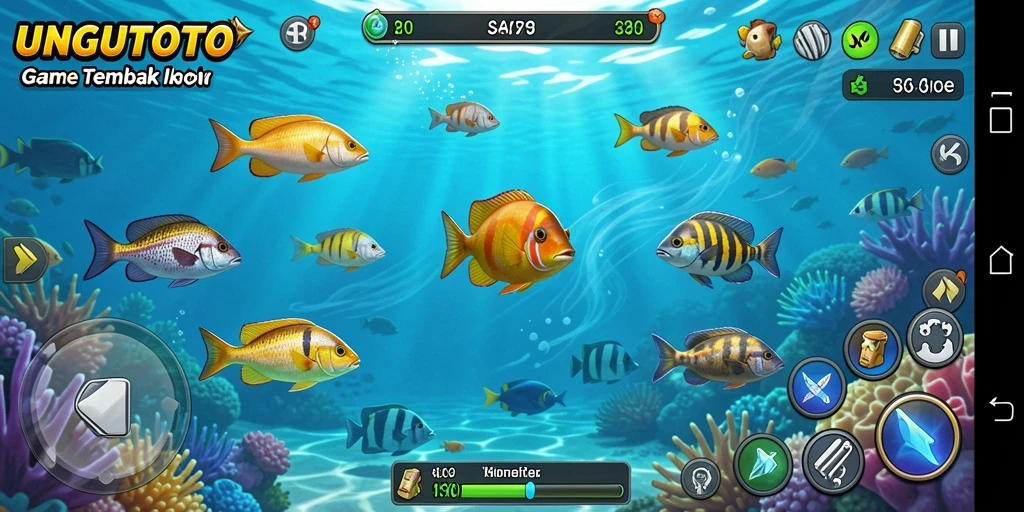 Tangkapan layar gameplay UNGUTOTO yang mendebarkan dengan aksi Tembak Ikan.